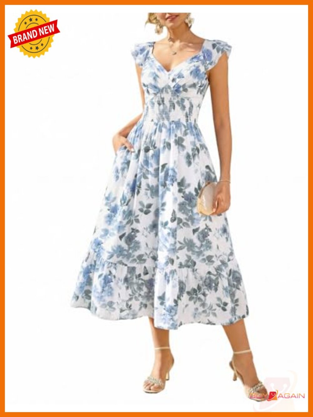 Floral Maxi Wedding Guest Dress V-Neck Ruffle Sleeve Formal Chiffon
